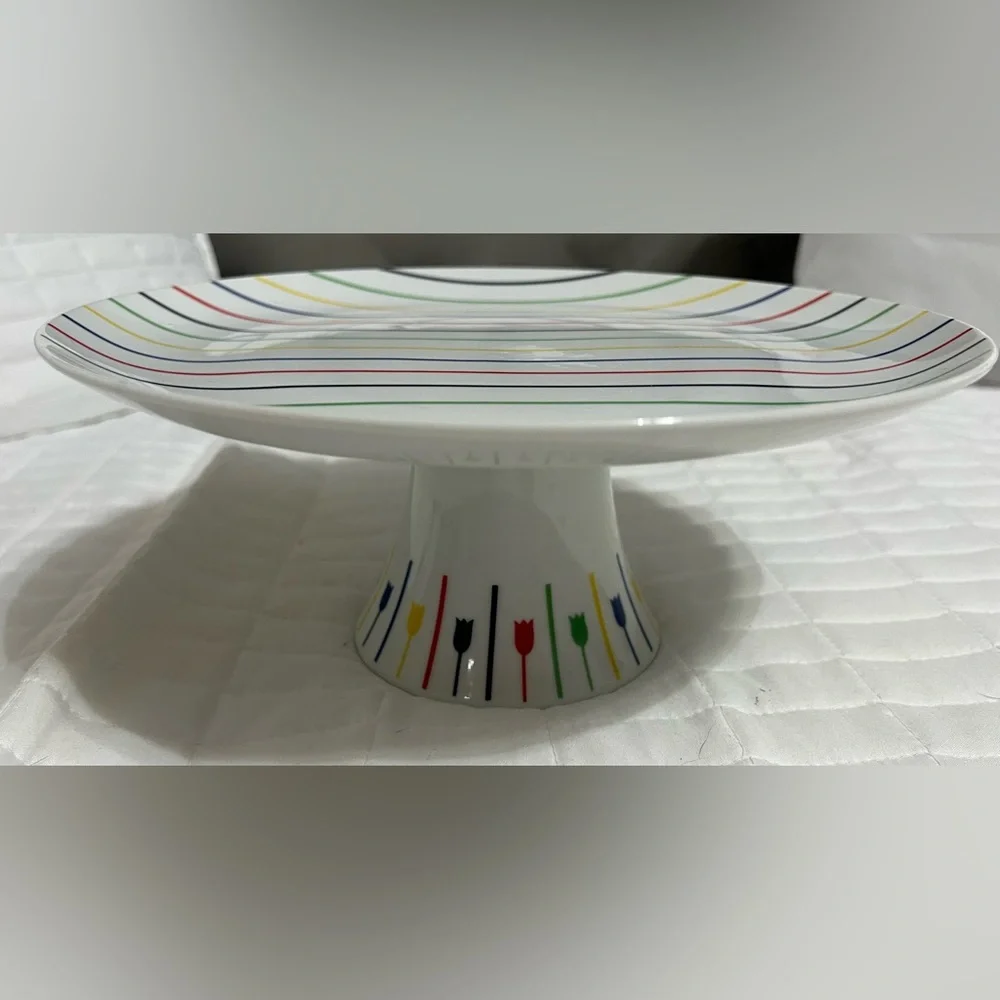 Georges Briard “Palette” multi-colored stripes with tulip patterns cake stand - Picture 2 of 8